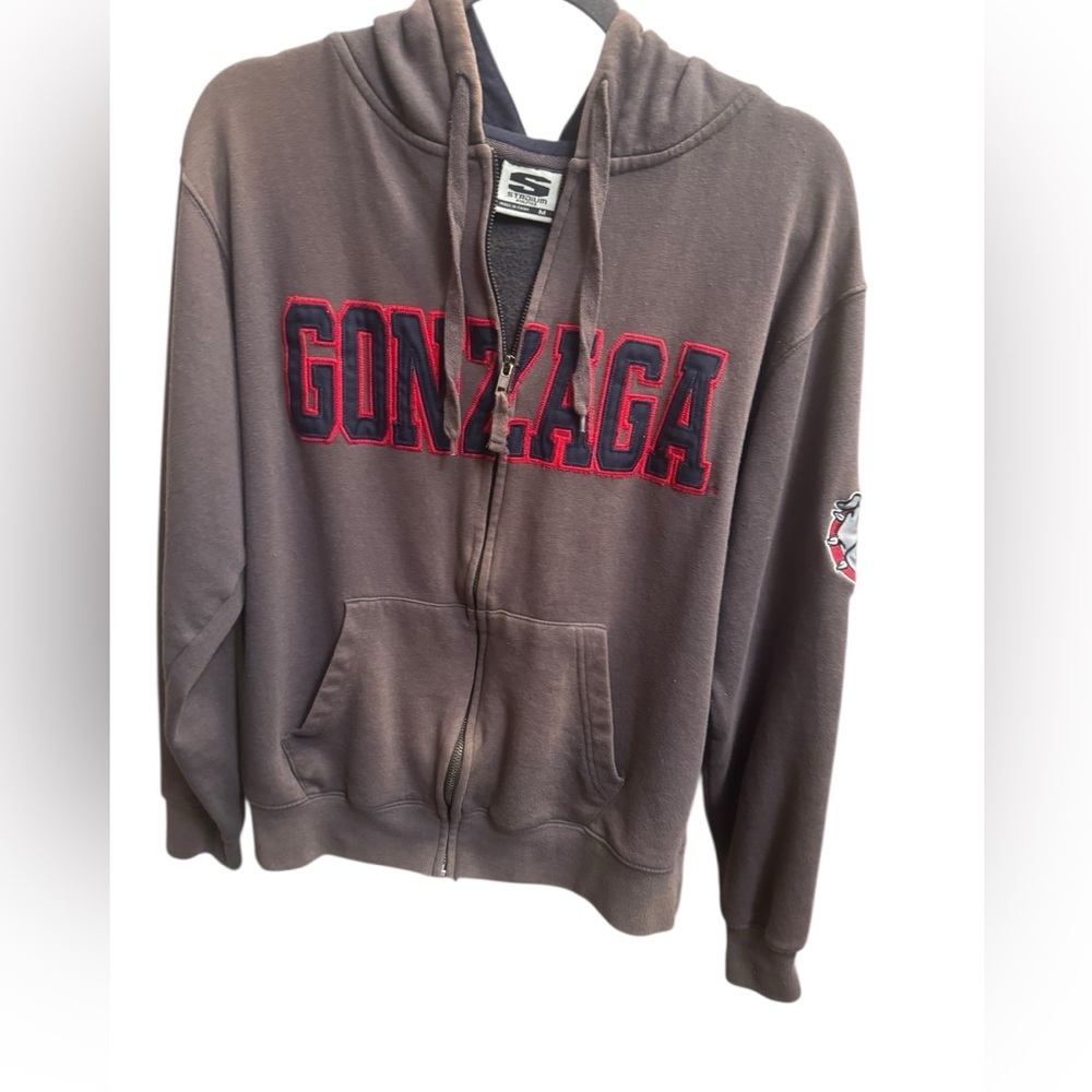 GONZAGA Bulldogs Stadium Athletics Logo Long Sleeve Zip Men’s Hoodie SZ M Brown